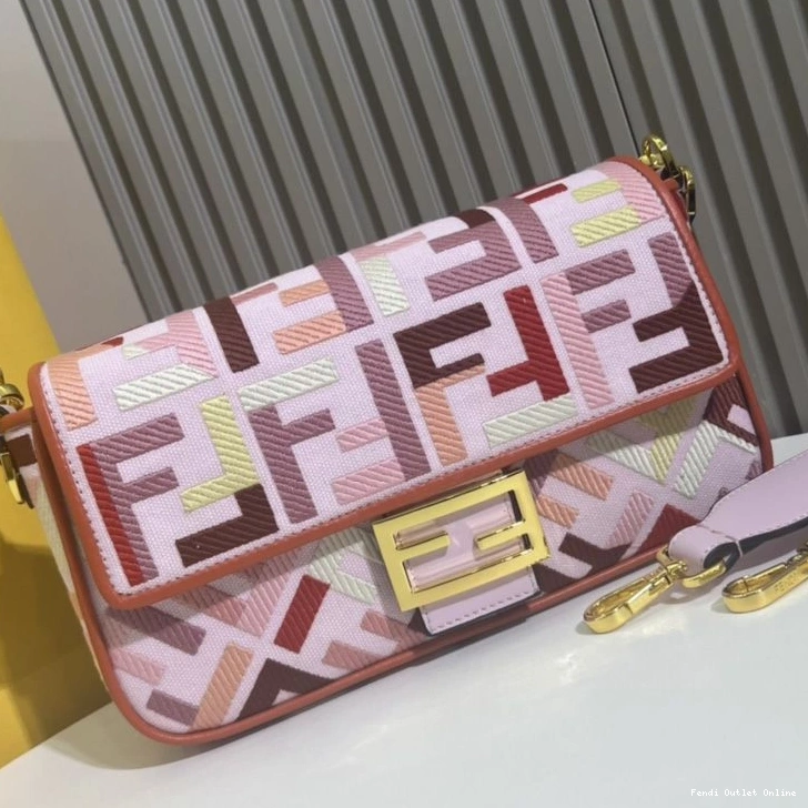 Affordable In FF Bag Canvas Baguette Motif Medium Multi Pink Fendi 0811